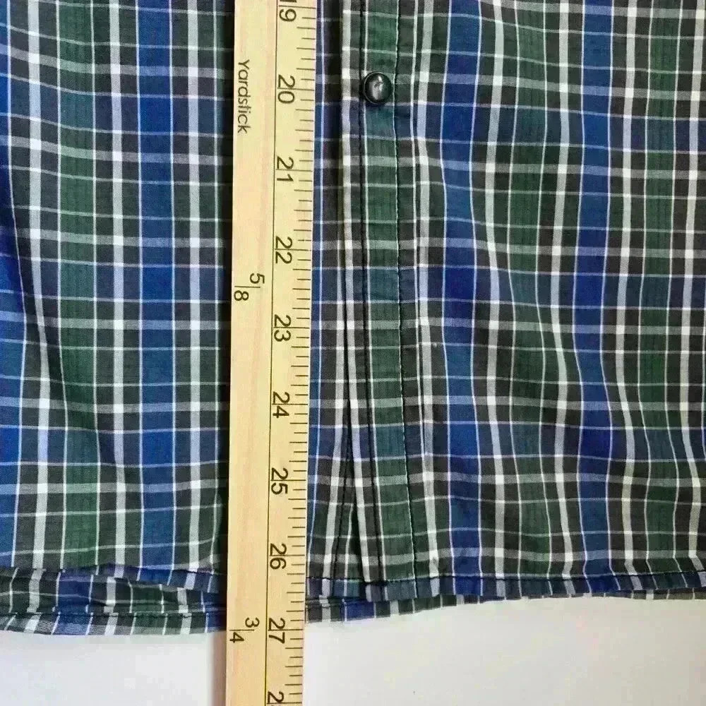 Mens Kenneth Cole Reaction Blue Green Black Plaid W Western Snaps - Sz L - Picture 6 of 8